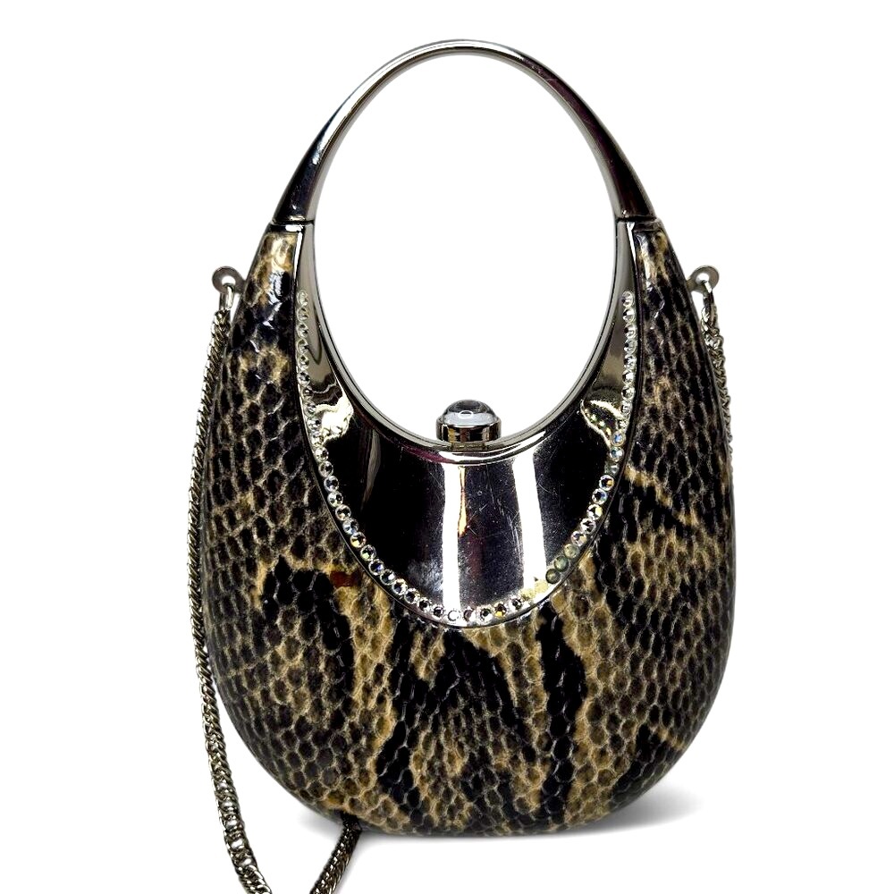 Teardrop‎ Snakeskin Mini Purse Women's Evening Silver Tone Crossbody Chain Strap